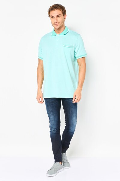 Chaps Men Regular Fit Birdseye Short Sleeve Polo Shirt, Pool Blue