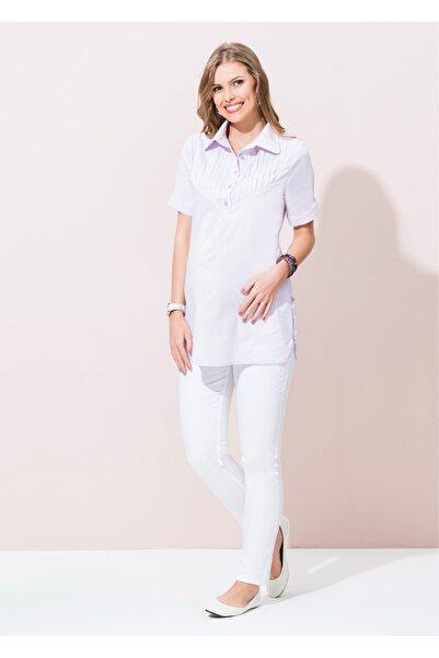 Desen Hamile Giyim Lila Kısa Kollu Hamile Bluz