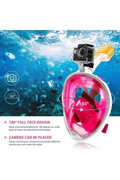 eWINNER Panoramic Full Face Snorkeling Mask with Camera Mount, Dry Snorkel, Anti-Fog