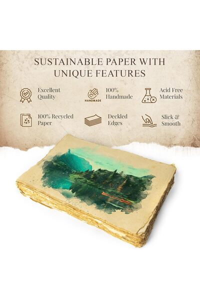 Generic Vintage Handmade Deckle-Edge Blank Paper – 75 Sheets, 150gsm Recycled Cotton (A4)