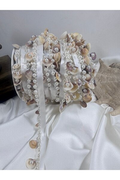 jasmina store saten üzerine inci ve deniz kabuklu şık şerit aksesuar (1mt)