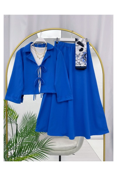 YEDİLALE ΔΙΠΛΟ ΣΕΤ ΜΕ ΧΤΕΝΙΖΕΝΤΑ ΜΠΟΥΦΑΝΤΑ ΚΑΙ ΦΟΥΣΤΑ ΜΕ ΚΟΛΑΡΟ ΜΕ ΚΟΡΔΟΝΙΑ [χωρίς επένδυση, η φούστα του μπουφάν είναι περιλαμβανόμενη στην τιμή.]