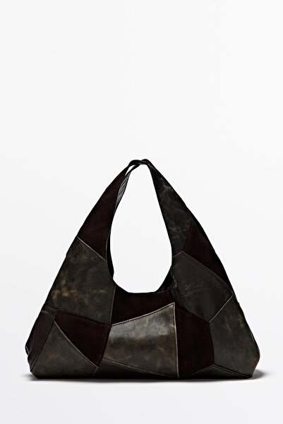 Massimo Dutti Orta boy patchwork deri çanta