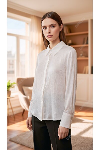 MODA SATEN CRASHLI GİZLİ DÜĞME MODELLİ KADIN GÖMLEK