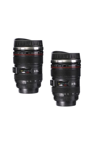 FORHOUSE Set de 2 căni termice în formă de obiectiv foto WLS, negre, 400 ml