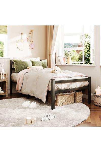 Yanara Metal Platform Bed Frame with Headboard & Footboard, Heavy Duty Steel Slat Support (90x190cm)