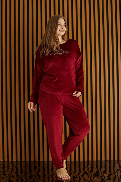 Pijamoni Battal French Velvet Long Sleeve Women's Pajama Set 4220-9