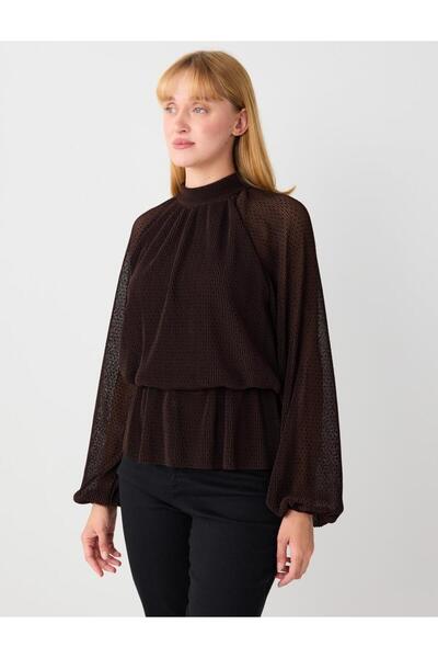 Jimmy Key Πλεκτή μπλούζα με διχτυωτό σχέδιο ψηλός λαιμός σε πικρό καφέ χρώμα