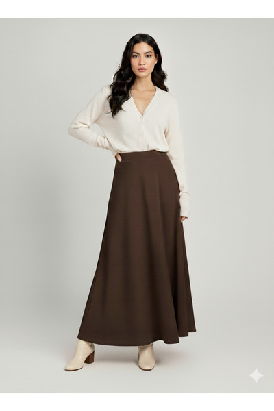 two in sis Brown Scuba Flared Skirt Puff Scuba Flared Skirt Long Scuba Skirt Hijab Scuba Skirt