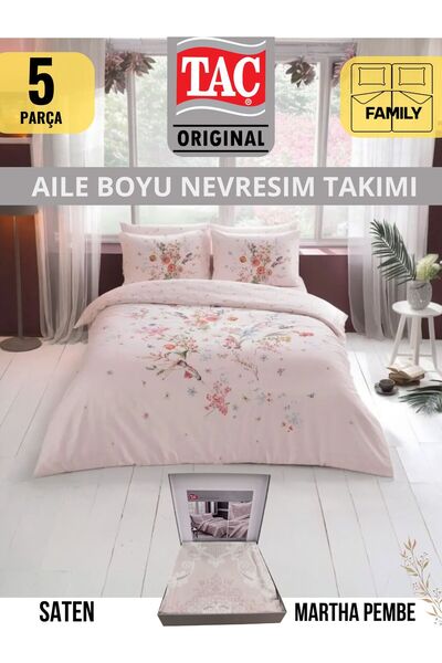 Taç MARTHA PEMBE AILE FAMILY SATEN NEVRESIM TAKIMI CIFT KIŞILIK 160X220 CM 2 ADET