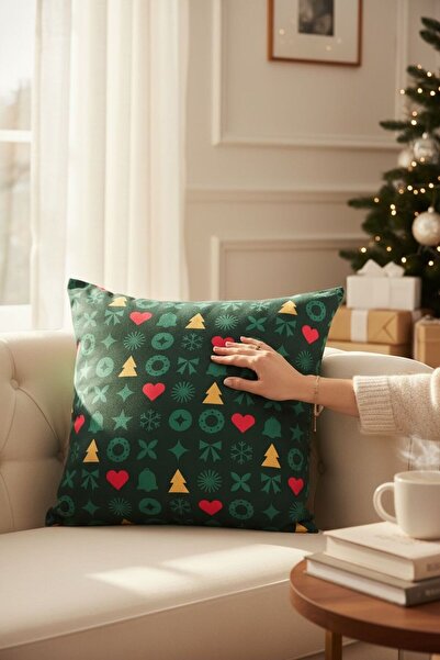 ANJEAHOME Sydney Christmas Patterned Throw Pillow Cover | 45X45 cm | Digital Printed | Stylish Design – Washable Fabric