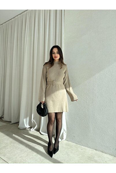 Mooi Butik Mi̇u Knitwear Mini Dress 8615 - Mink