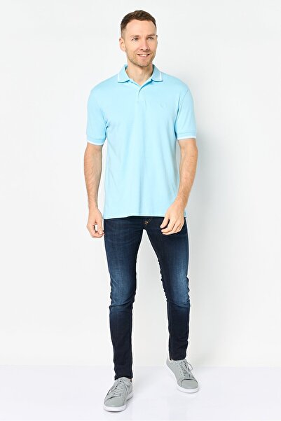 Chaps Men Regular Fit Embroidered Logo Short Sleeve Polo Shirt, Light Blue