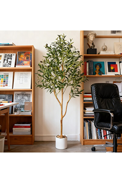 BESTONE شجرة زيتون اصطناعية، 180 سم، نبات صناعي في وعاء، نسيج وعاء للمنزل وال...