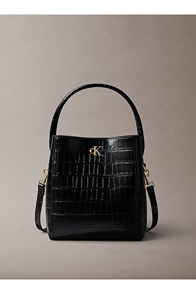 Calvin Klein Crocodile-Effect Crossbody Bucket Bag