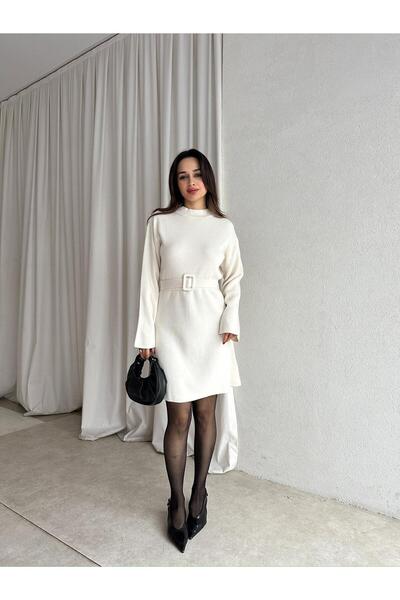 Mooi Butik Mi̇u Knitwear Mini Dress 8615 - White