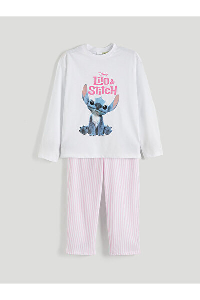 LC Waikiki guler rotund Set de pijamale pentru fete Stitch cu imprimeu
