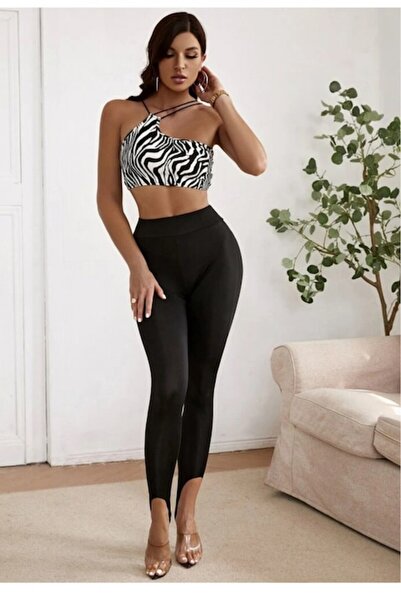 FORHOUSE Women's high-waisted elasticated leg leggings, Black, S