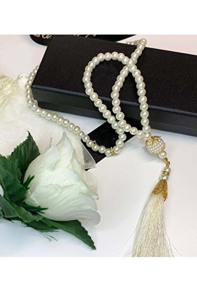 Generic RR BRAND 1 Piece Prayer 99 Beads ( Misbah ) Pearl Shape White Color 26.5 CM
