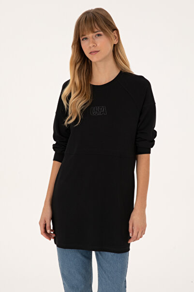 U.S. Polo Assn. Women's Black Long Crew Neck Sweatshirt 50315623-Vr046