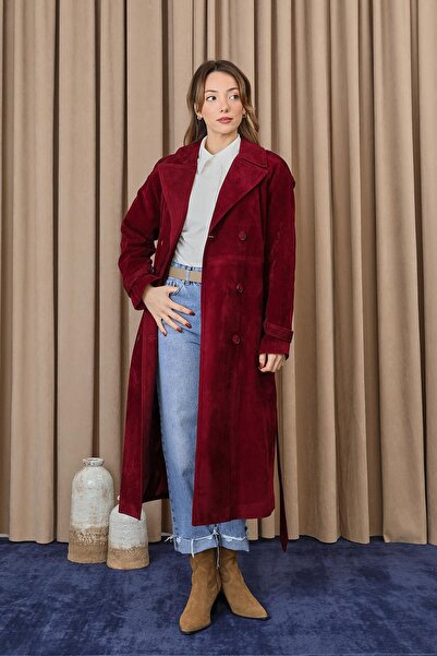 Soul Жіночий замшевий тренч - 32407TRC - BURGUNDY