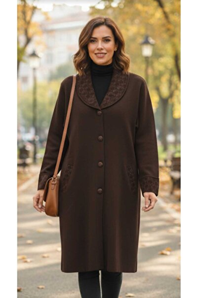 Aylin Güncüoğlu Long Sleeve Pocketed Collar 100cm Length Steel Knit Cardigan