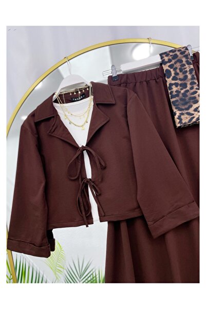 YEDİLALE Combed Cotton Jacket Skirt Dual-Piece Set with Front Tie Collar [Unlined, Jacket and Skirt Are Included in the Price.]