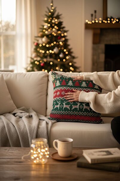 ANJEAHOME Sydney Christmas Patterned Throw Pillow Cover |   45X45 cm |   Digital Printed |   Stylish Design – Washable Fabric