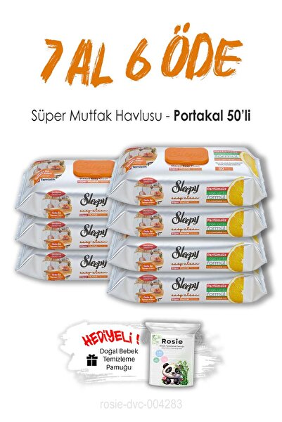 Sleepy Süper Mutfak Havlusu 7 AL 6 ÖDE Portakallı 50'li ve ROSIE