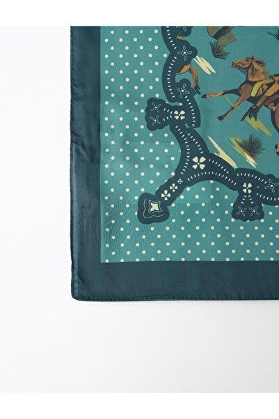 Jimmy Key Πράσινο κασκόλ με ασύμμετρο σχέδιο με φιγούρες αλόγων