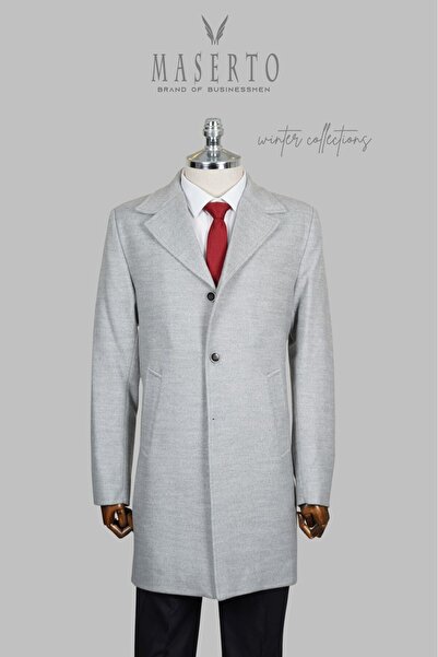 MASERTO Men's Plain Jacket Collar Slim Fit Coat Gray