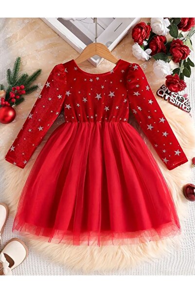 OEM Red dress with silver stars, 5-6 years, 110-116 cm