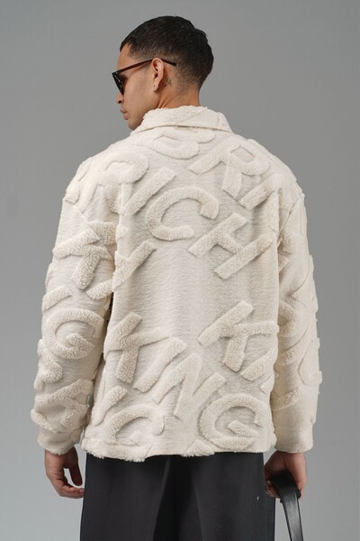 AKÇAYLAR Oversized Plush Jacket with Snap Closure on the Front, Without Lining and Without Pockets