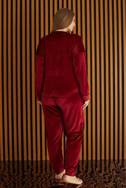 Pijamoni Battal French Velvet Long Sleeve Women's Pajama Set 4220-9