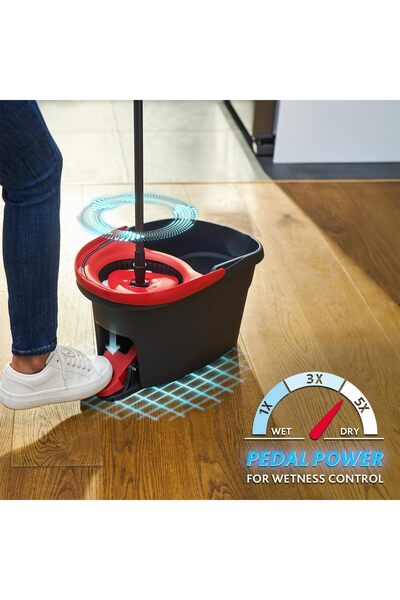 Xess Easy Wring & Clean Spin Mop & Bucket Set with Foot Pedal, 3-Piece Handle 130 cm