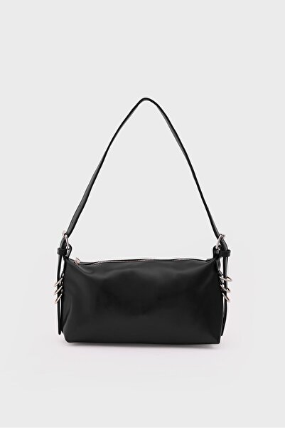 Shule Bags Loop Ring Detailed Baguette Bag Black