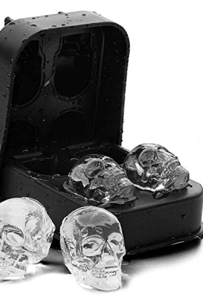 CİYU TİCARET 4'lü Kuru Kafa Şekilli Buz Kalıbı 3 Boyutlu Kokteyl Viski Buz Kalıbı Hediyelik İlginç Buzluk