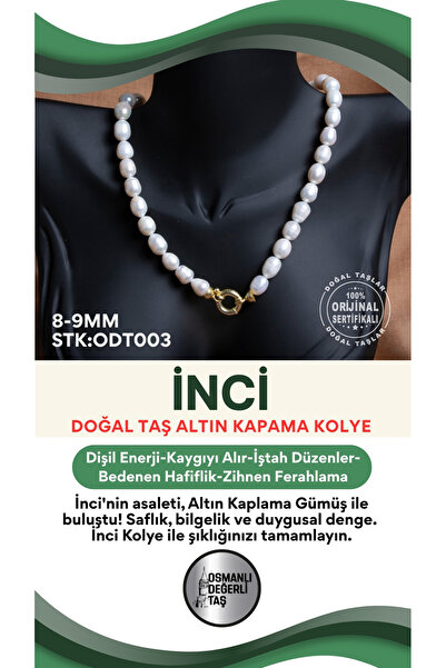 OSMANLI DEĞERLİ TAŞ Sertifikalı Doğal Taş İnci Altın Kaplama 925 Ayar Gümüş A...