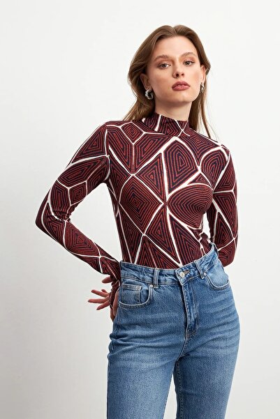 Yefrastore Women's Navy Blue Tile Piece Hypnosis Patterned Finger Detailed Body