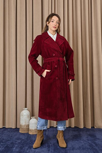 Soul Жіночий замшевий тренч - 32407TRC - BURGUNDY