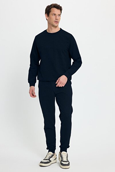 Tudors Men's Relax Fit Cotton 2 Thread Soft Textured Crew Neck Navy Blue Tracksuit Set