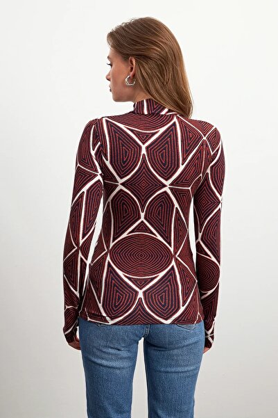 Yefrastore Women's Navy Blue Tile Piece Hypnosis Patterned Finger Detailed Body