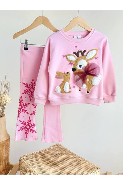 Daisy Dolly Girl's Bow Detailed Cotton 3 Thread Non-Shardon Suit