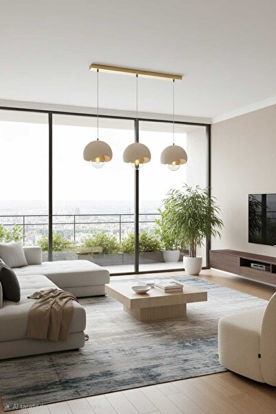 GLOBELUX Beton Görünümlü İskandinaw & Bohem Tarzı Uzun 3 lü Şık tasarı Sarkıt Avize (Ampul hediyeli)