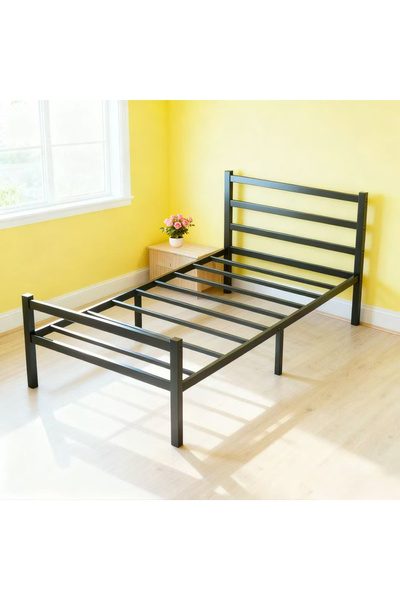 Yanara Metal Platform Bed Frame with Headboard & Footboard, Heavy Duty Steel Slat Support (90x190cm)