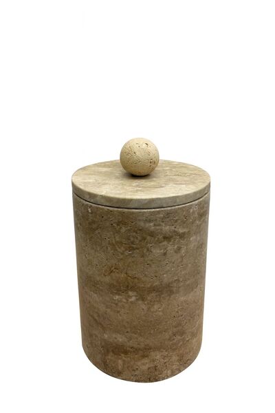 Modestmar Natural Travertine Trash Can - Travertine Sphere Object