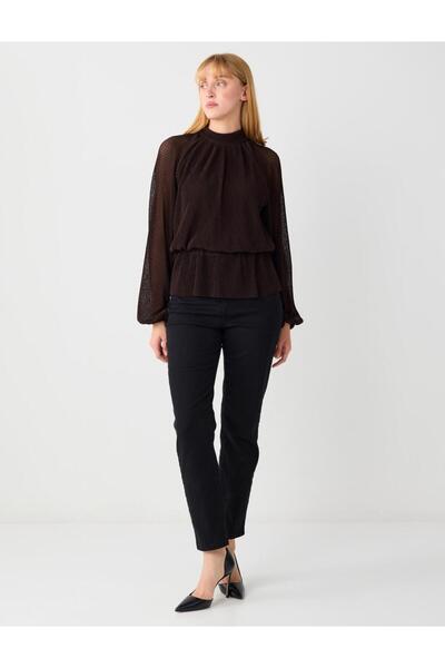 Jimmy Key Πλεκτή μπλούζα με διχτυωτό σχέδιο ψηλός λαιμός σε πικρό καφέ χρώμα