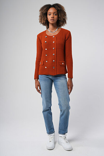 Hopoi Women's Metal Buttoned Double-Breasted Short Cardigan