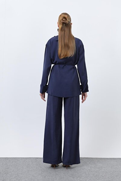 Loreen Women's Buttoned Oversized Piece Casual Set-20677Tks - Navy