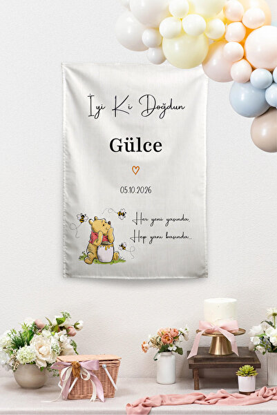 Vagonik Kişiye Özel Doğum Günü Happy Birthday Winnie The Pooh Temalı Duvar Ör...